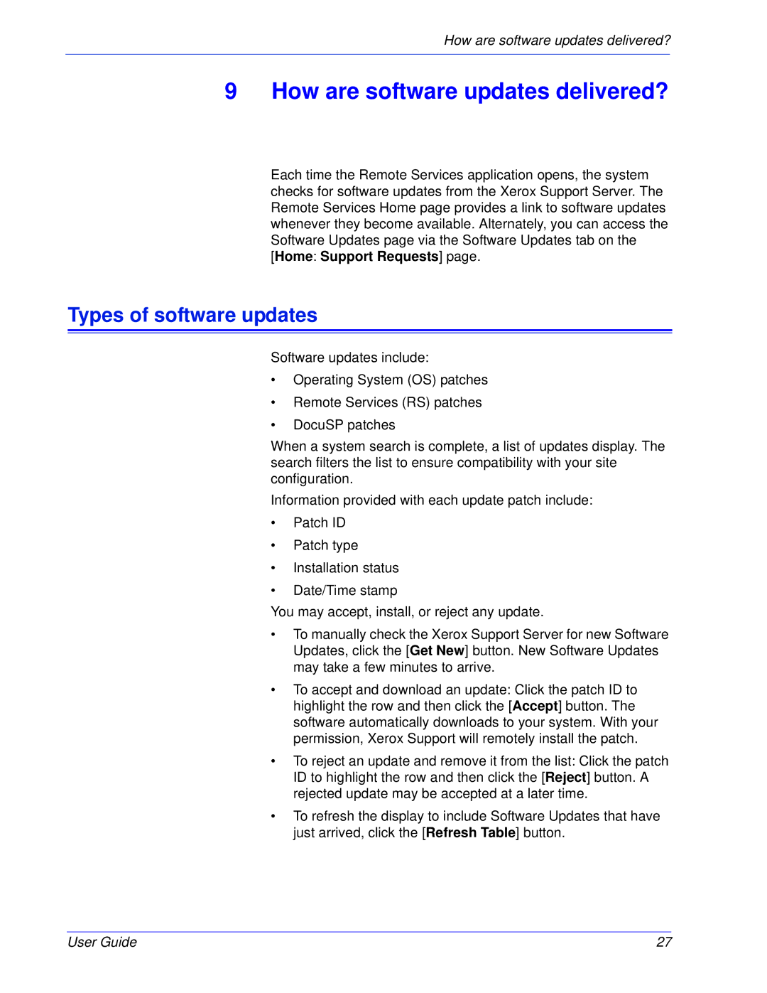 Xerox 50.XX manual How are software updates delivered?, Types of software updates 