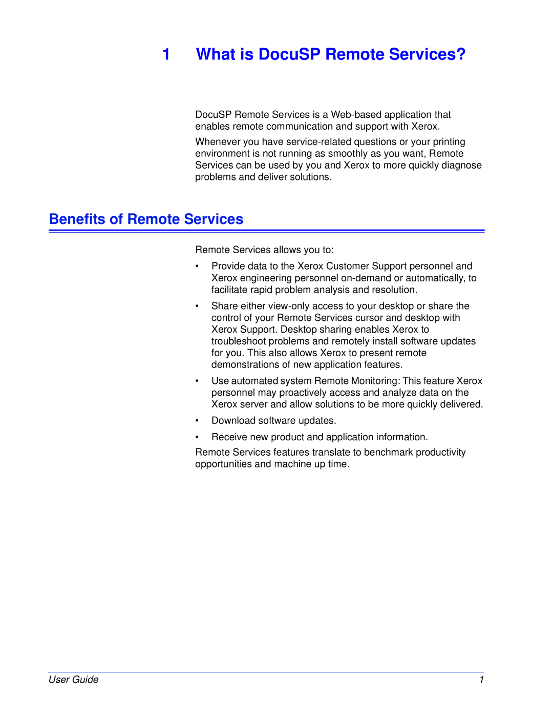 Xerox 50.XX manual What is DocuSP Remote Services?, Benefits of Remote Services 