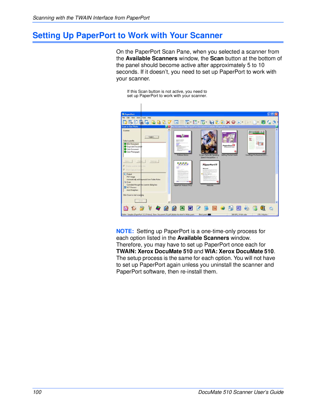 Xerox 510 manual Setting Up PaperPort to Work with Your Scanner 