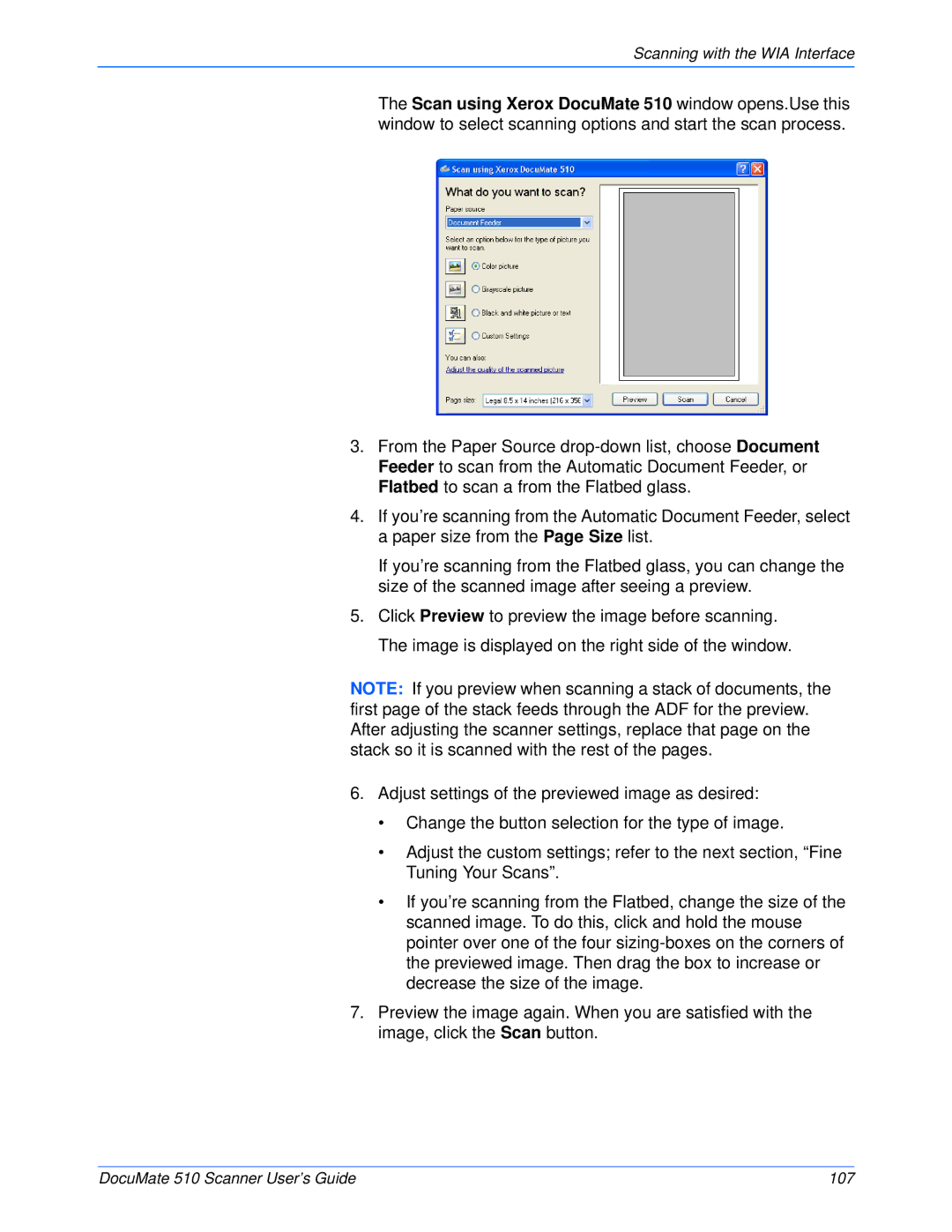 Xerox manual DocuMate 510 Scanner User’s Guide 107 