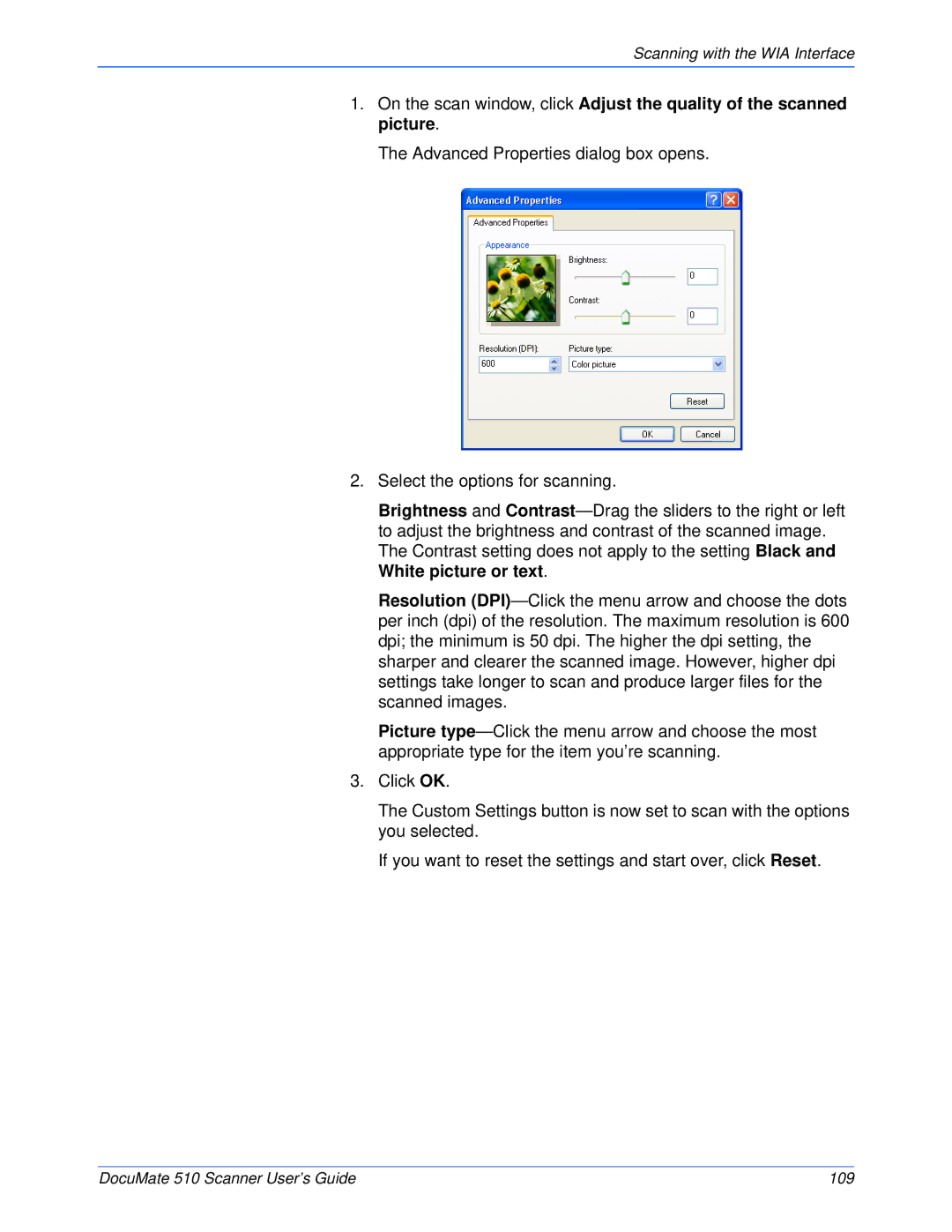 Xerox manual DocuMate 510 Scanner User’s Guide 109 