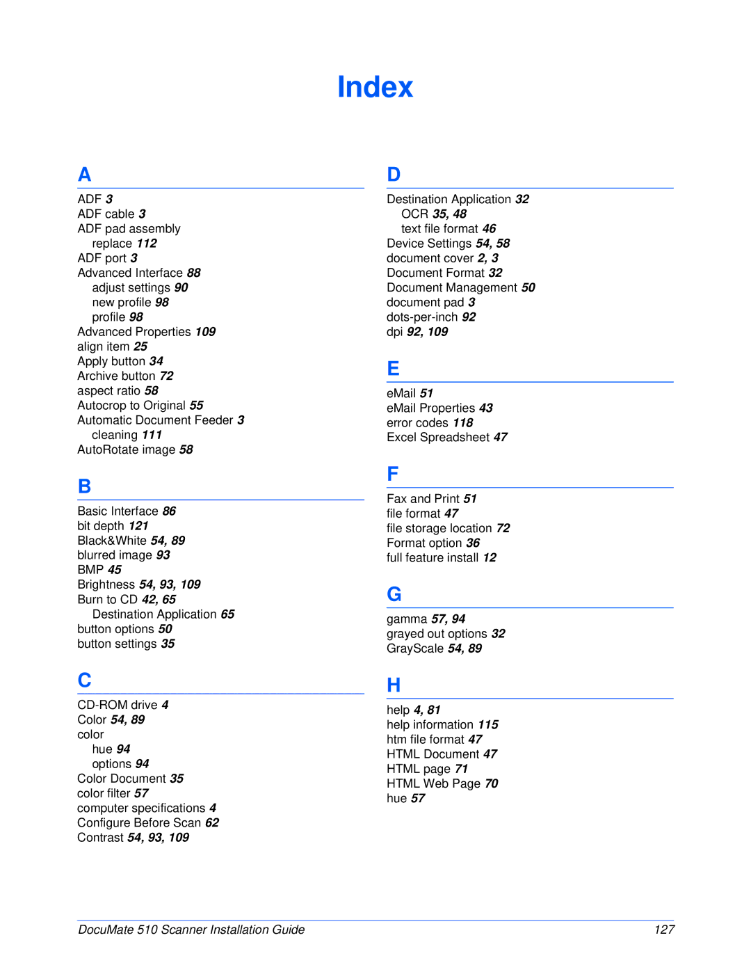 Xerox 510 manual Index 