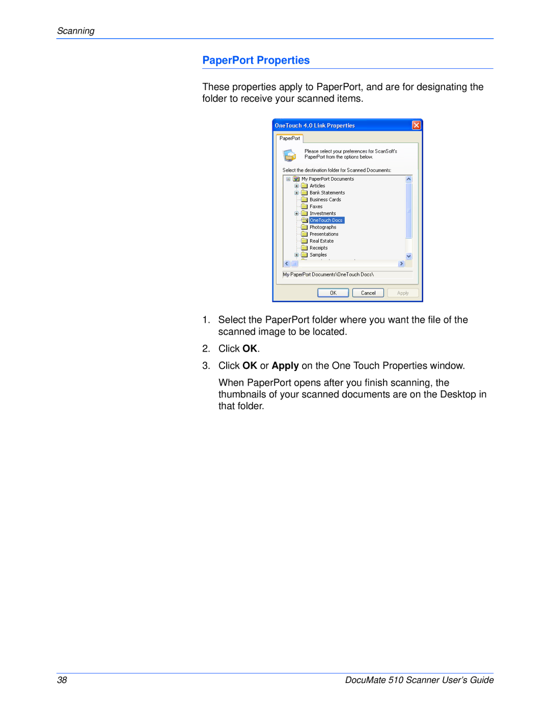 Xerox 510 manual PaperPort Properties 