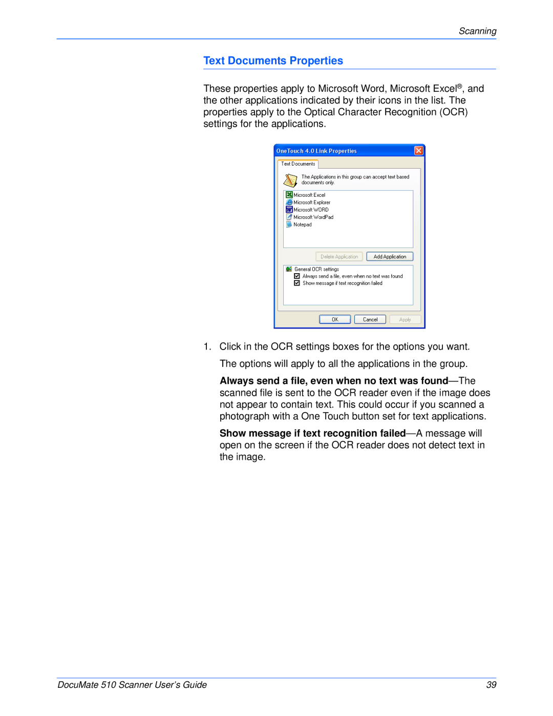 Xerox 510 manual Text Documents Properties 