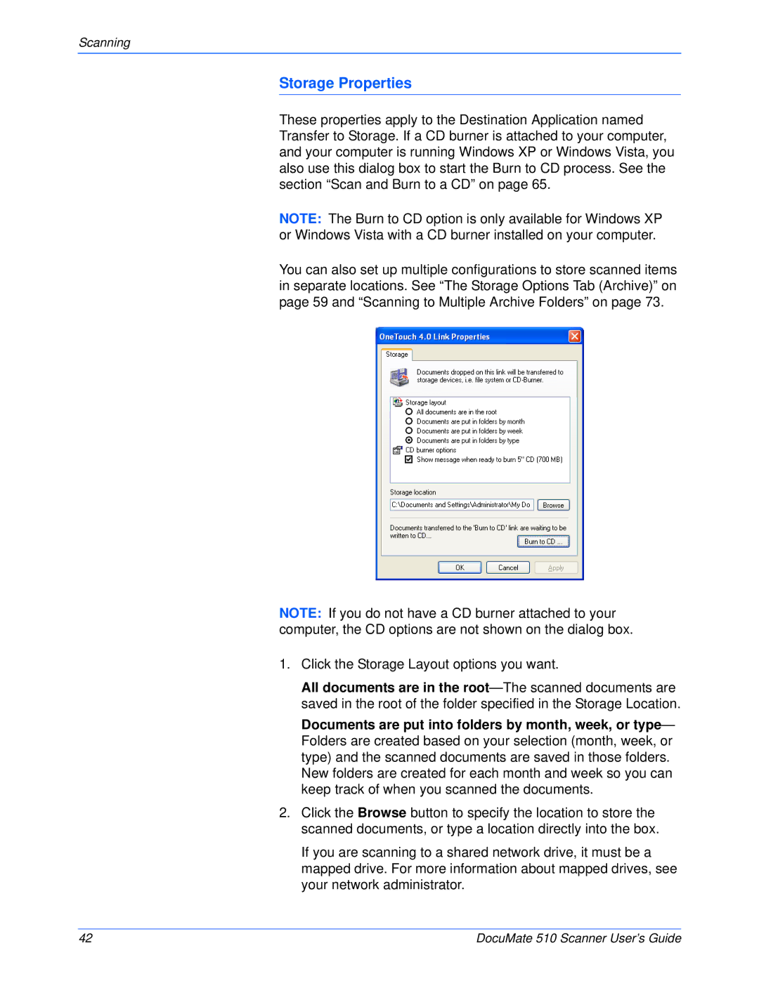 Xerox 510 manual Storage Properties 