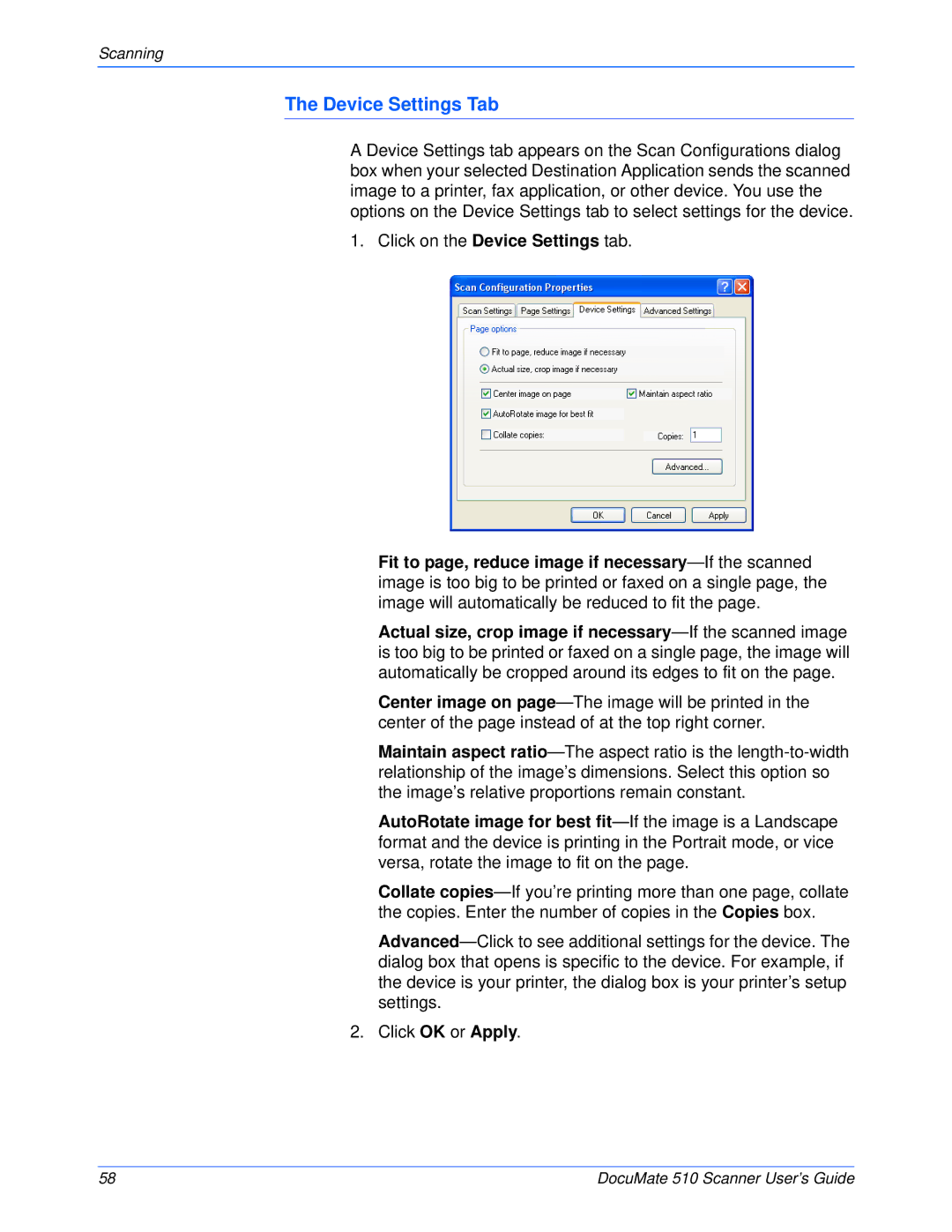 Xerox 510 manual Device Settings Tab 