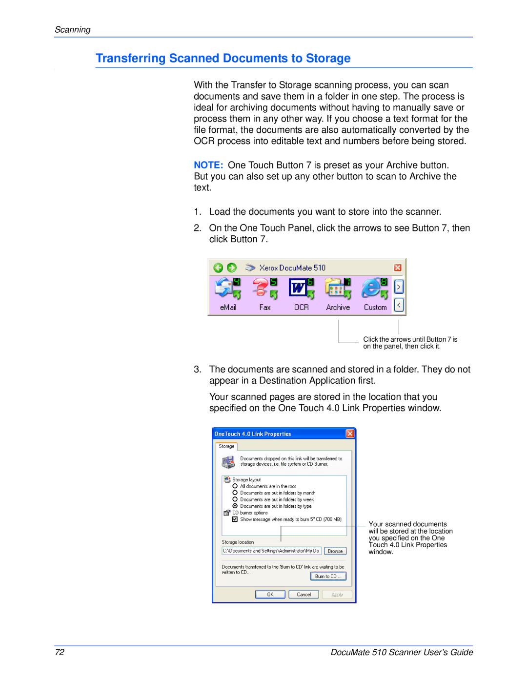 Xerox 510 manual Transferring Scanned Documents to Storage 