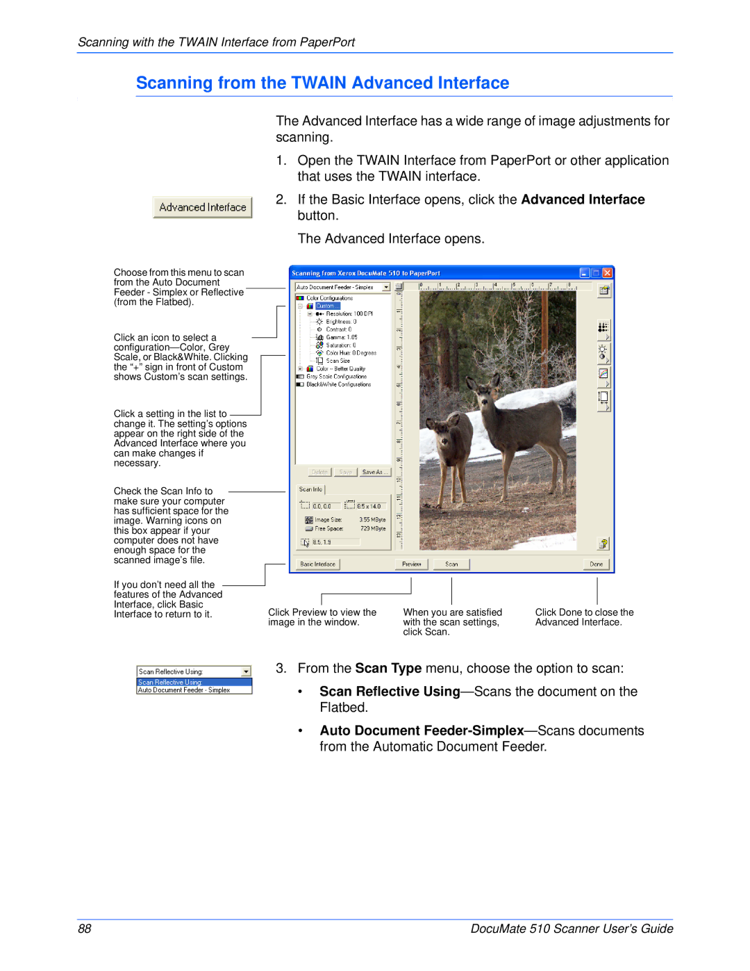 Xerox 510 manual Scanning from the Twain Advanced Interface 