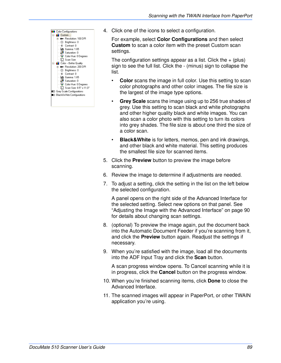 Xerox 510 manual Scanning with the Twain Interface from PaperPort 