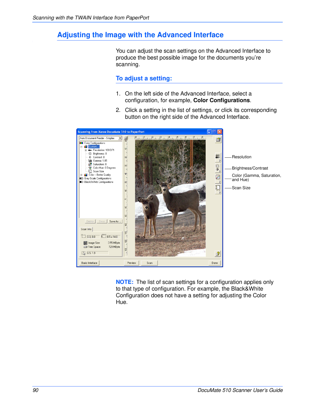 Xerox 510 manual Adjusting the Image with the Advanced Interface, To adjust a setting 