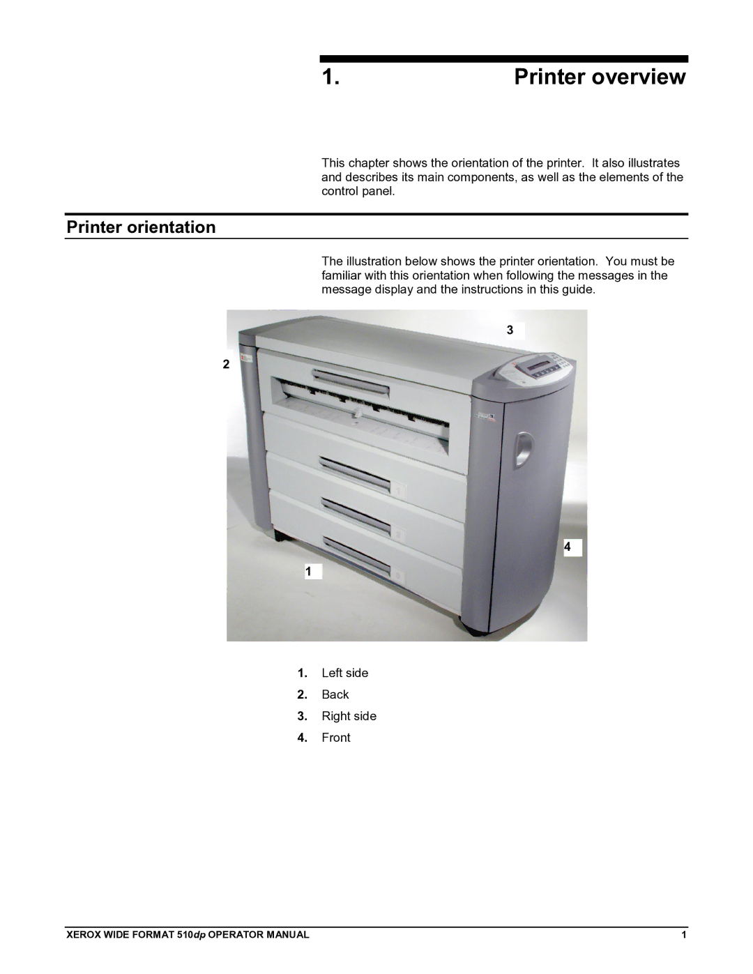 Xerox 510DP manual Printer overview, Printer orientation 