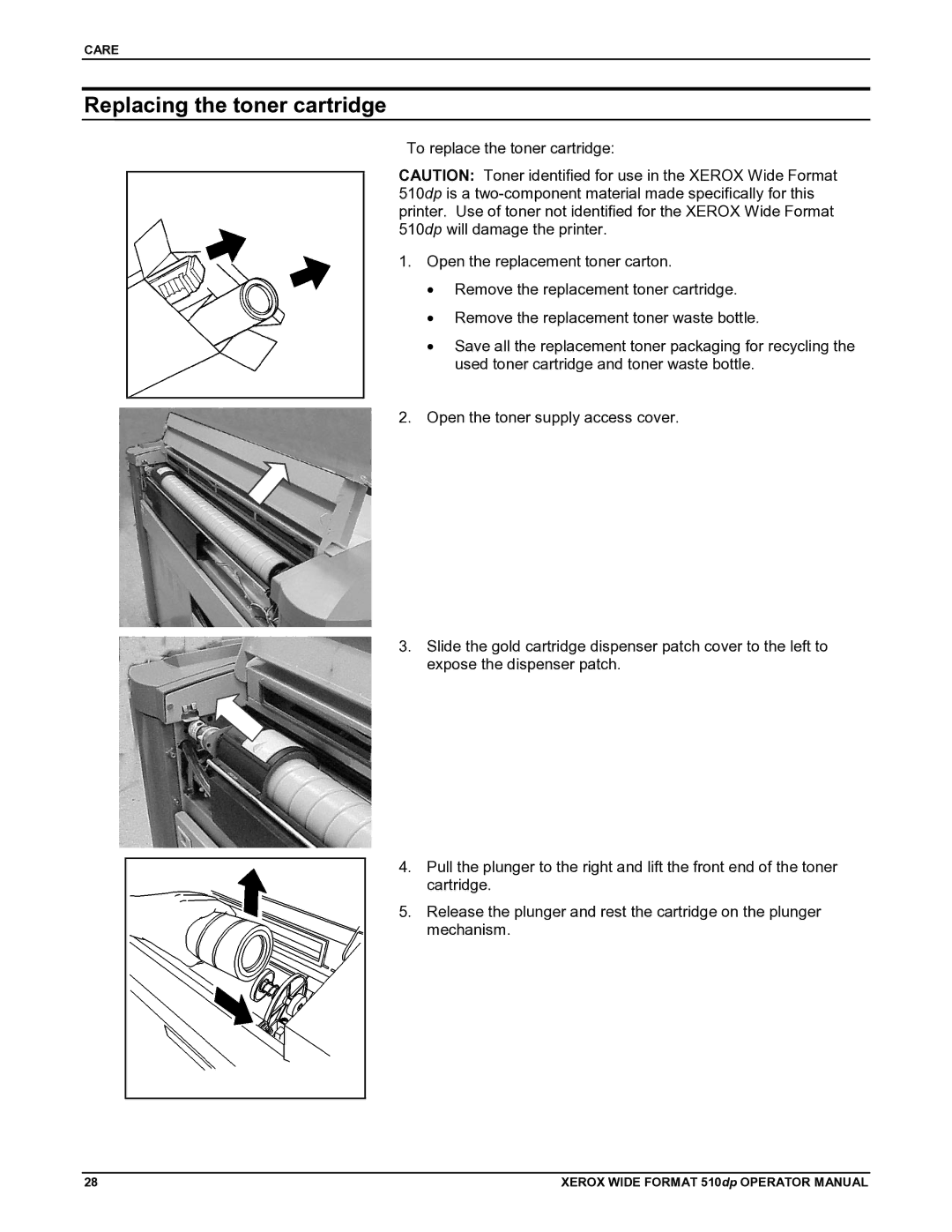 Xerox 510DP manual Replacing the toner cartridge 