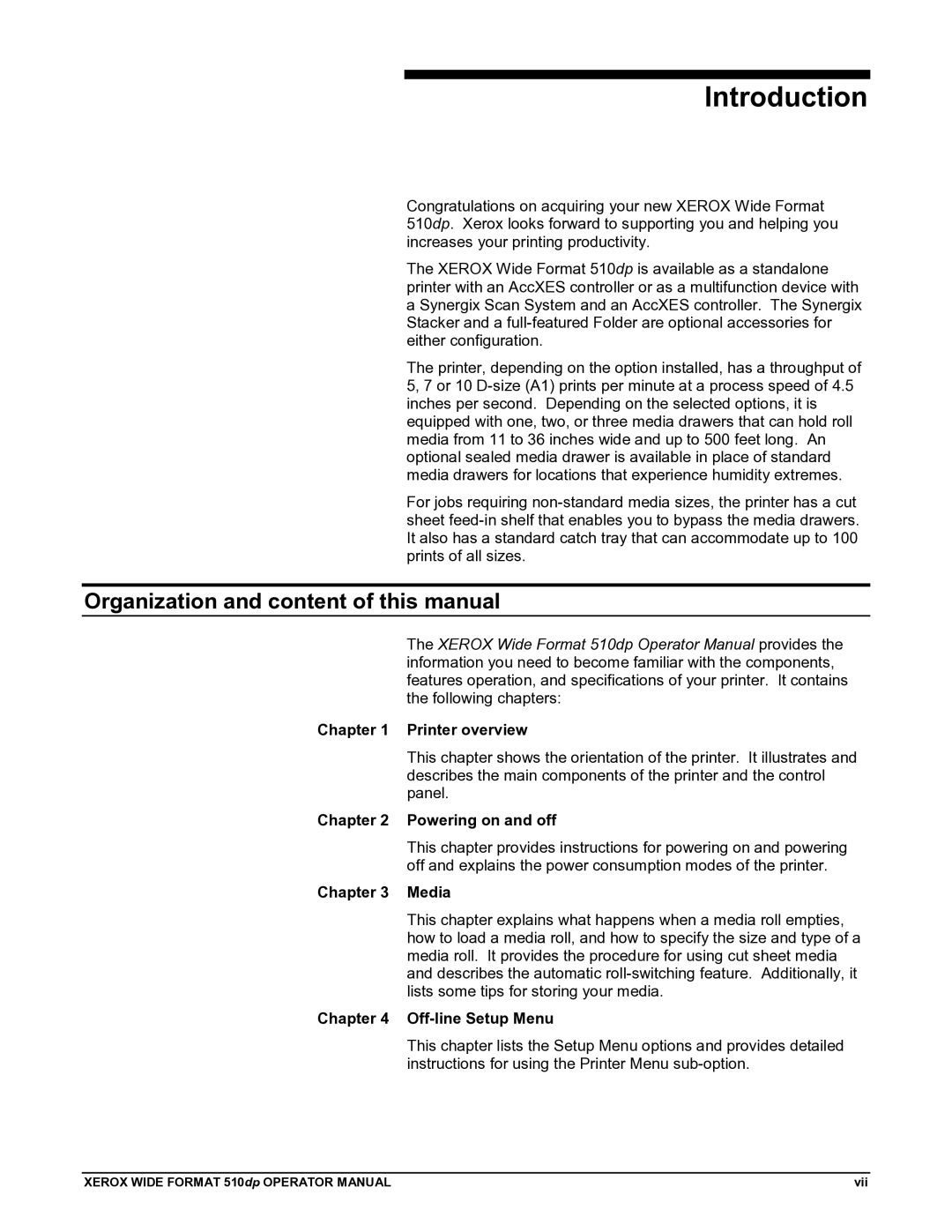 Xerox 510DP Introduction, Organization and content of this manual 