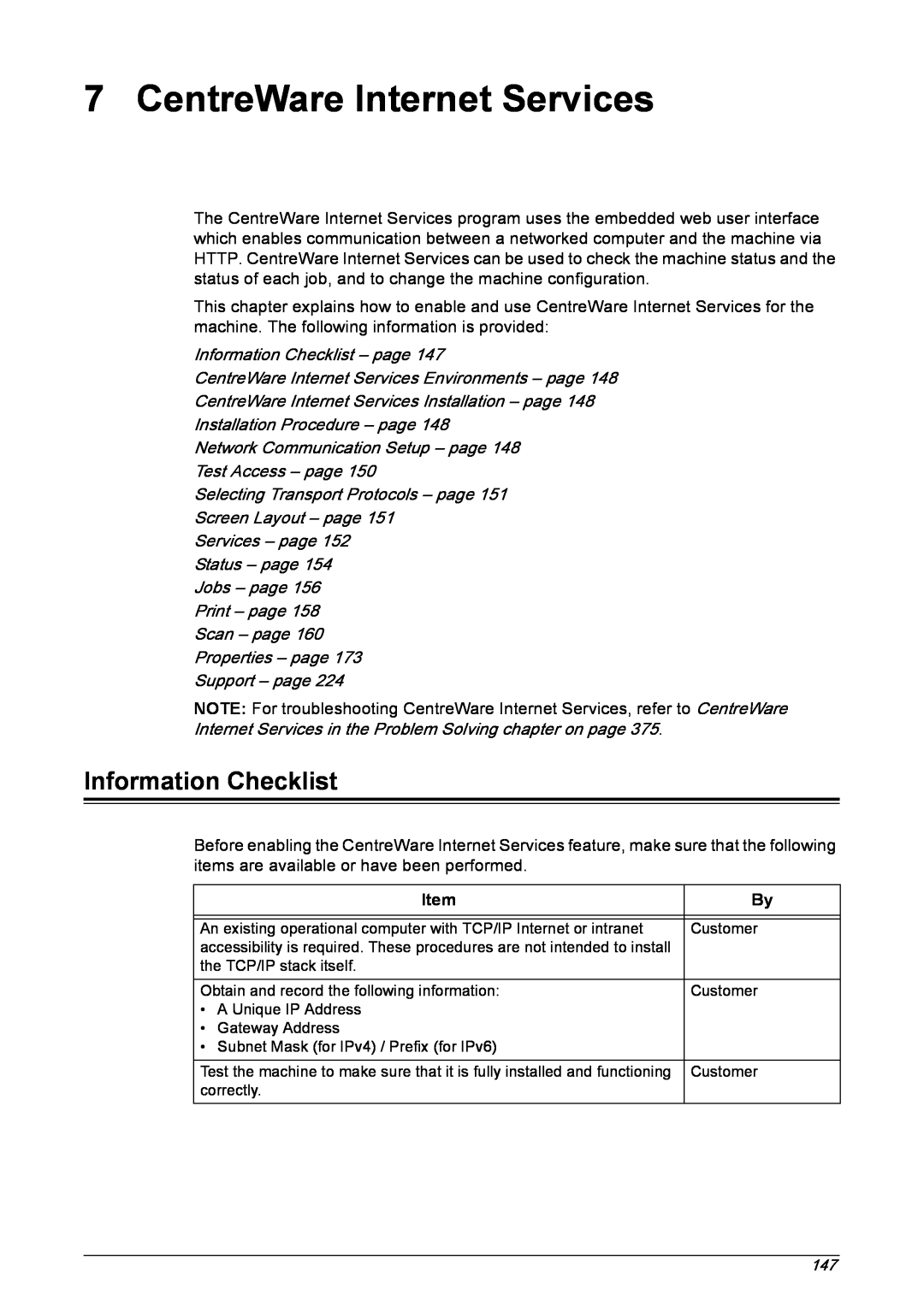 Xerox 5222 manual CentreWare Internet Services, Information Checklist – page, Item 