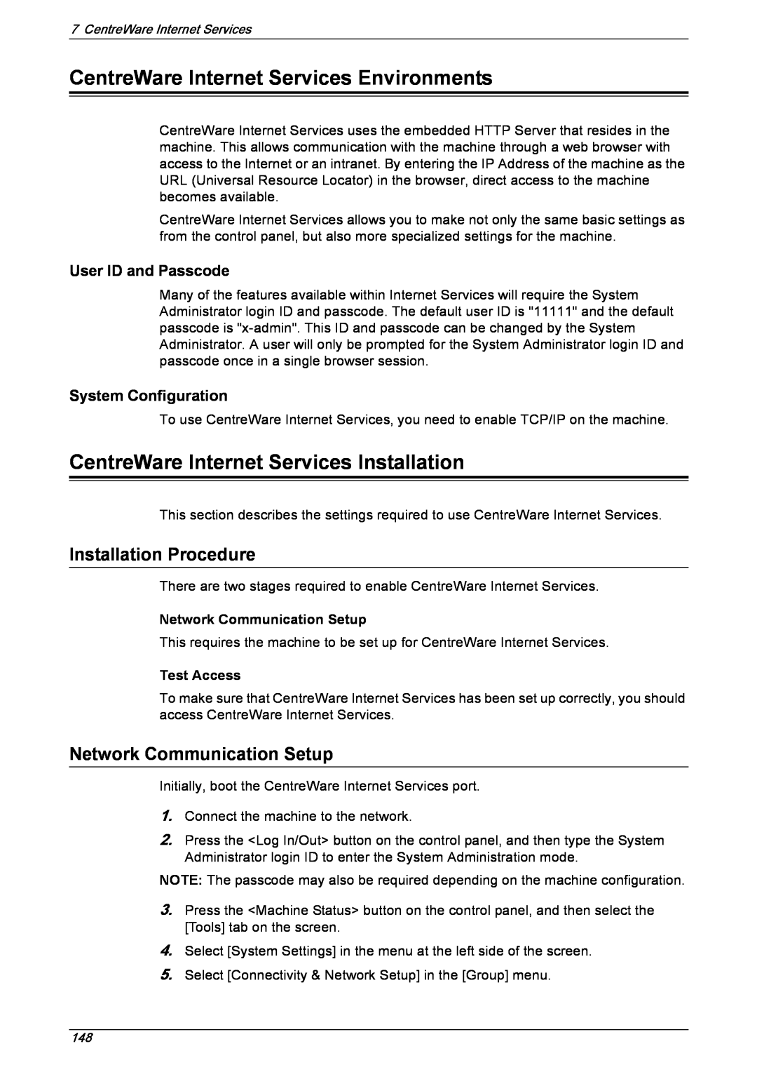 Xerox 5222 CentreWare Internet Services Environments, CentreWare Internet Services Installation, Installation Procedure 