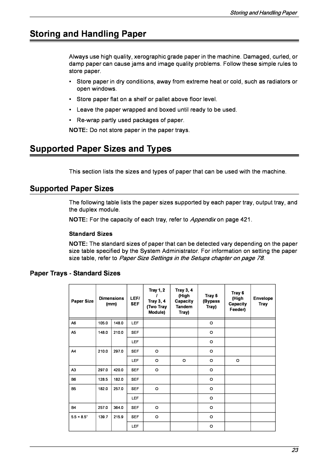 Xerox 5222 manual Storing and Handling Paper, Supported Paper Sizes and Types, Standard Sizes 