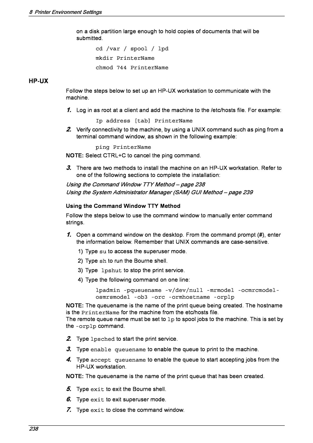 Xerox 5222 manual Hp-Ux, Using the Command Window TTY Method – page 
