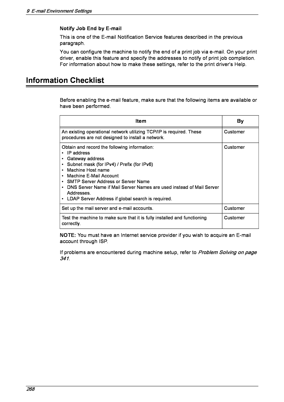 Xerox 5222 manual Information Checklist, Notify Job End by E-mail, Item 