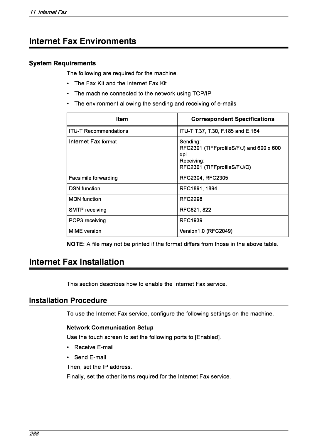 Xerox 5222 Internet Fax Environments, Internet Fax Installation, Installation Procedure, Item, Network Communication Setup 
