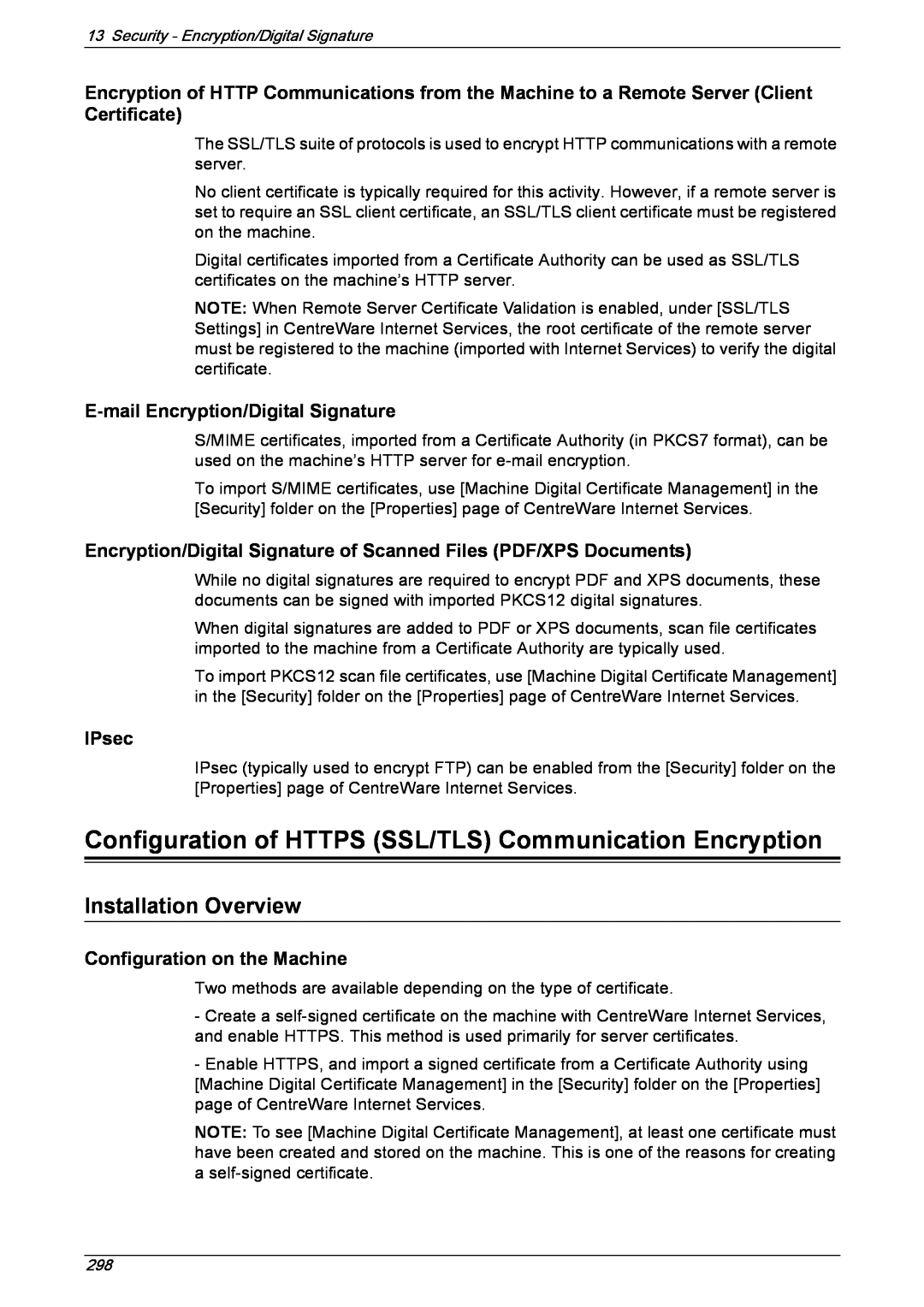 Xerox 5222 manual Installation Overview, E-mailEncryption/Digital Signature, IPsec, Configuration on the Machine 