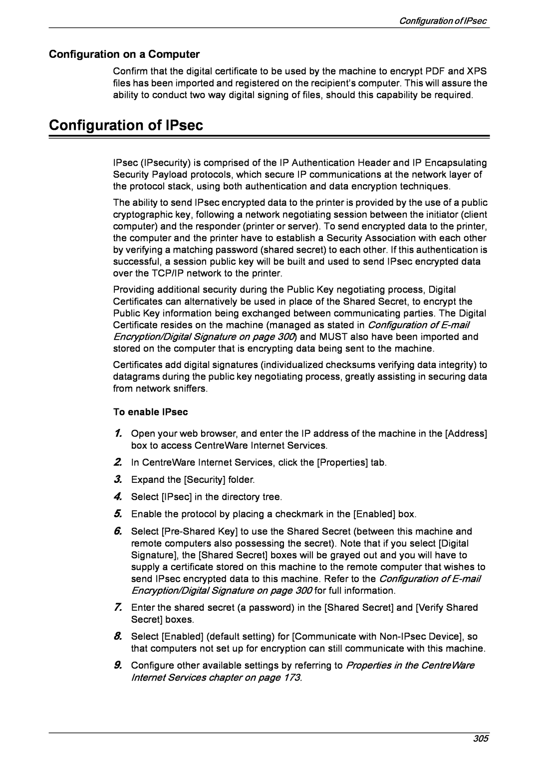 Xerox 5222 manual Configuration of IPsec, To enable IPsec 