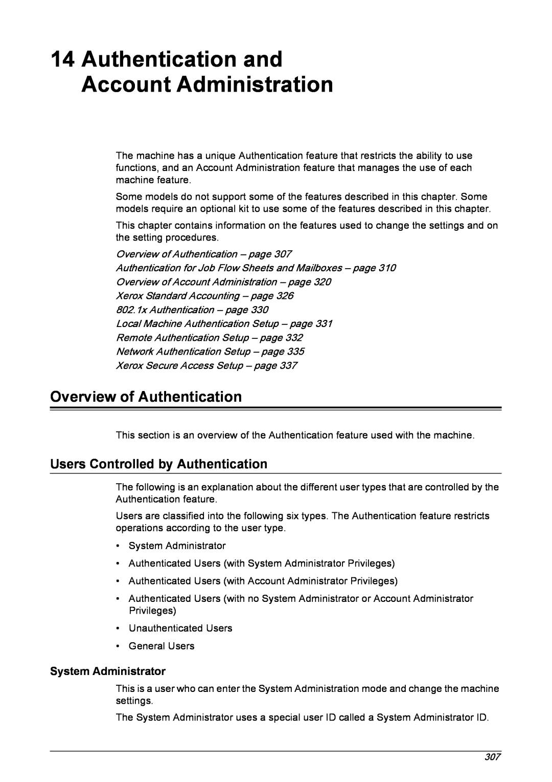 Xerox 5222 manual Authentication and Account Administration, Overview of Authentication, Users Controlled by Authentication 