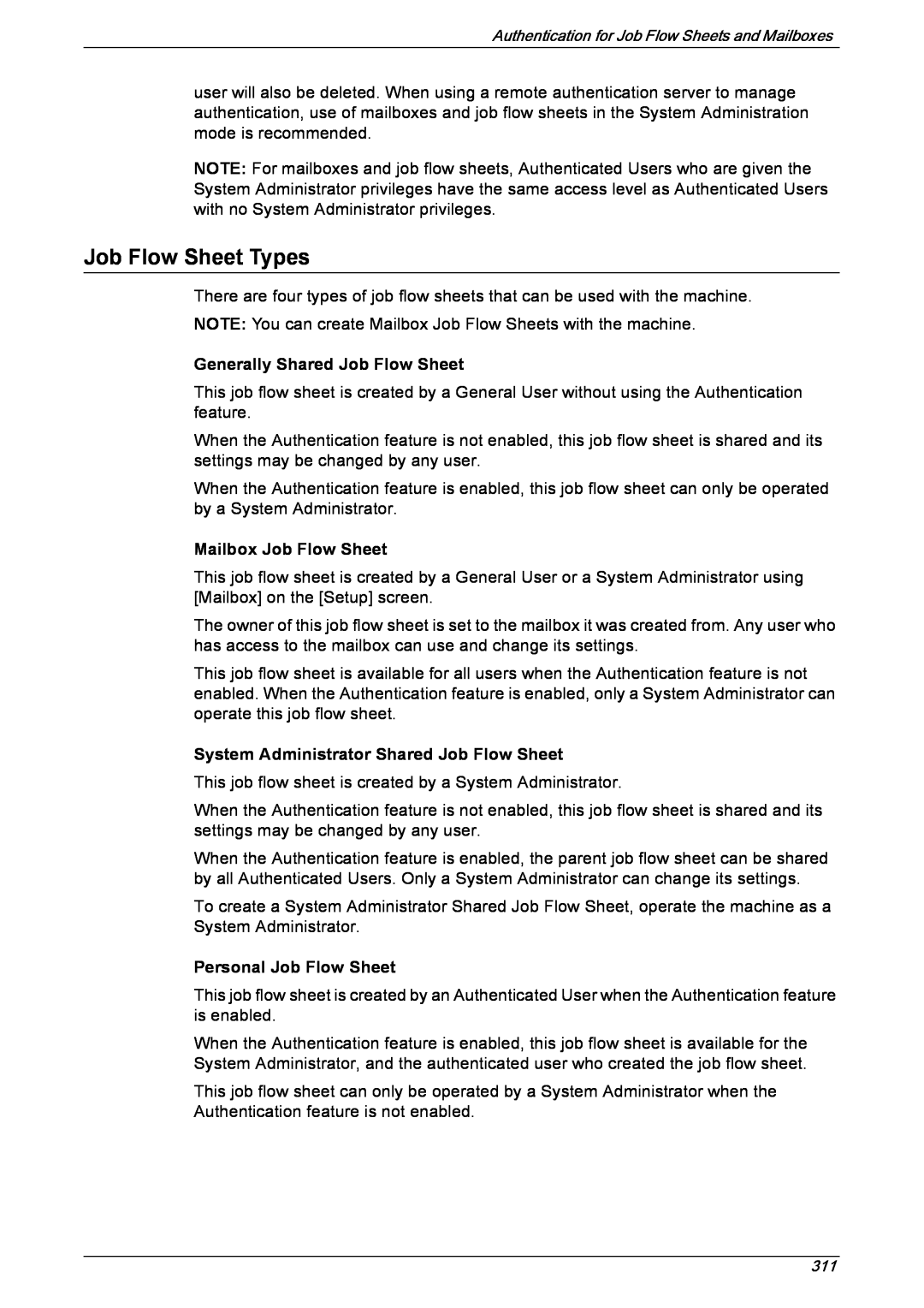 Xerox 5222 manual Job Flow Sheet Types, Generally Shared Job Flow Sheet, Mailbox Job Flow Sheet, Personal Job Flow Sheet 