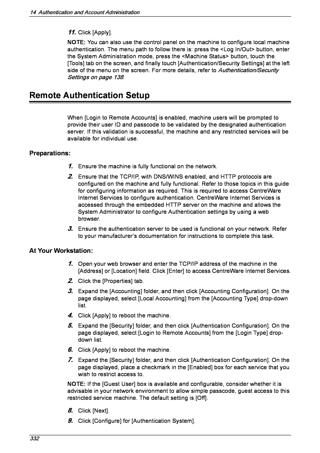 Xerox 5222 manual Remote Authentication Setup 