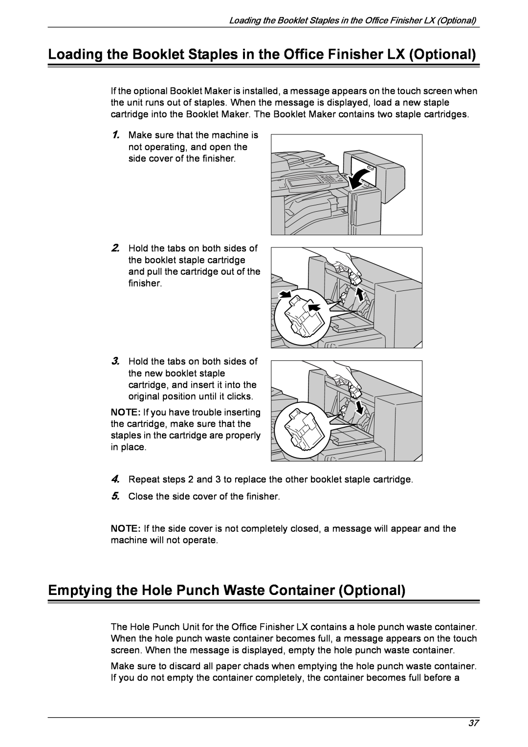 Xerox 5222 manual Emptying the Hole Punch Waste Container Optional 