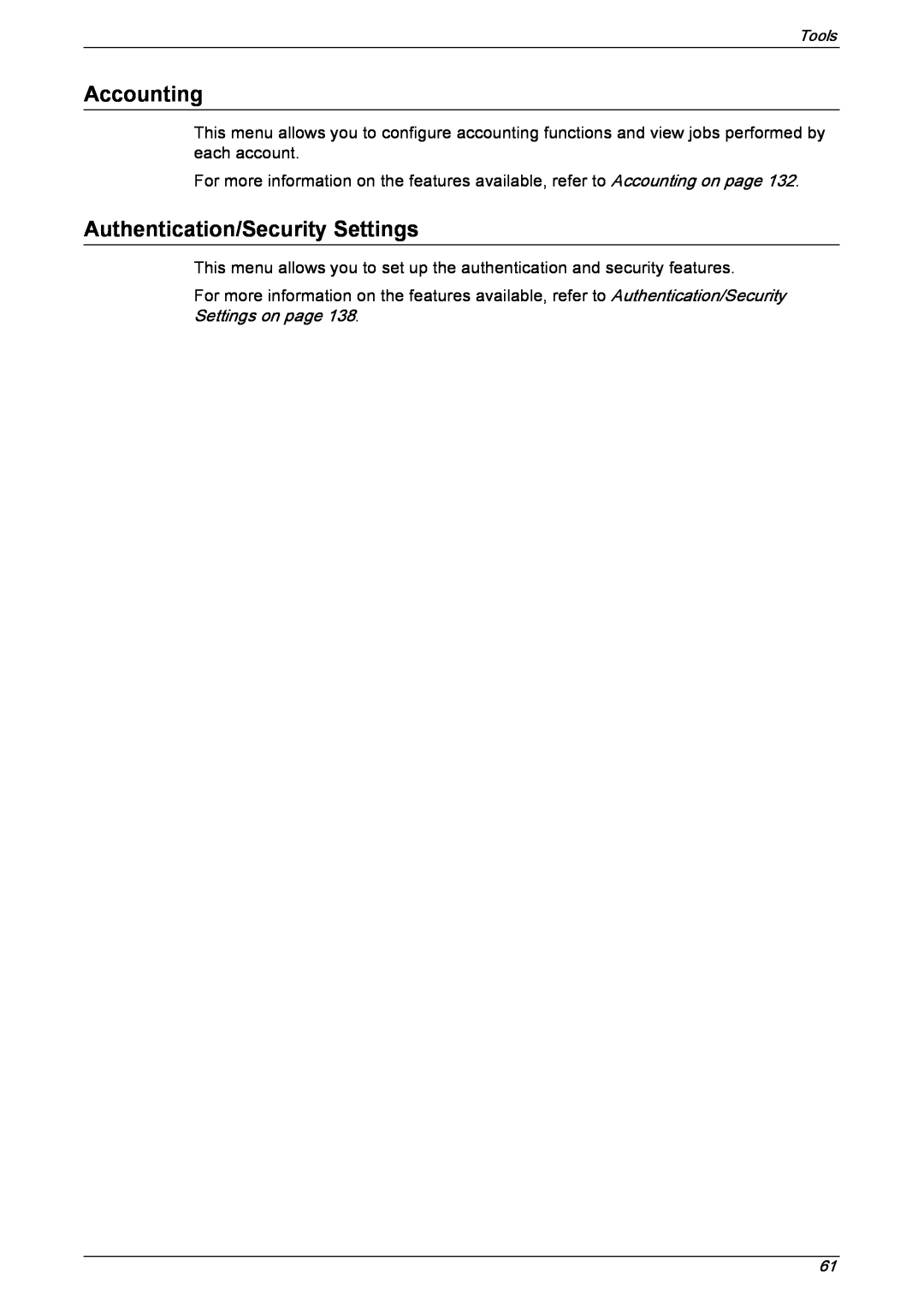 Xerox 5222 manual Accounting, Authentication/Security Settings, Tools 