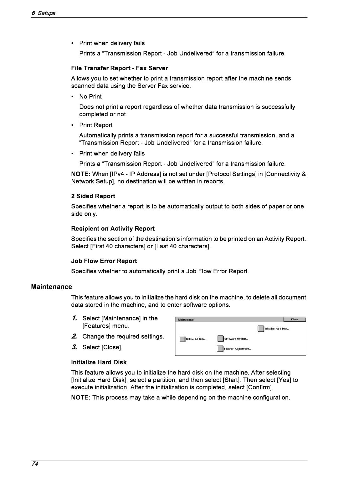 Xerox 5222 manual File Transfer Report - Fax Server, Sided Report, Recipient on Activity Report, Job Flow Error Report 