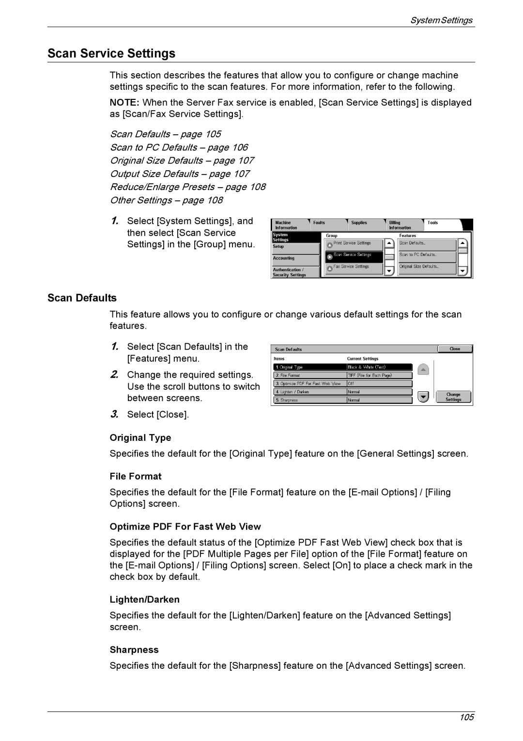 Xerox 5222 manual Scan Service Settings, Scan Defaults, File Format 