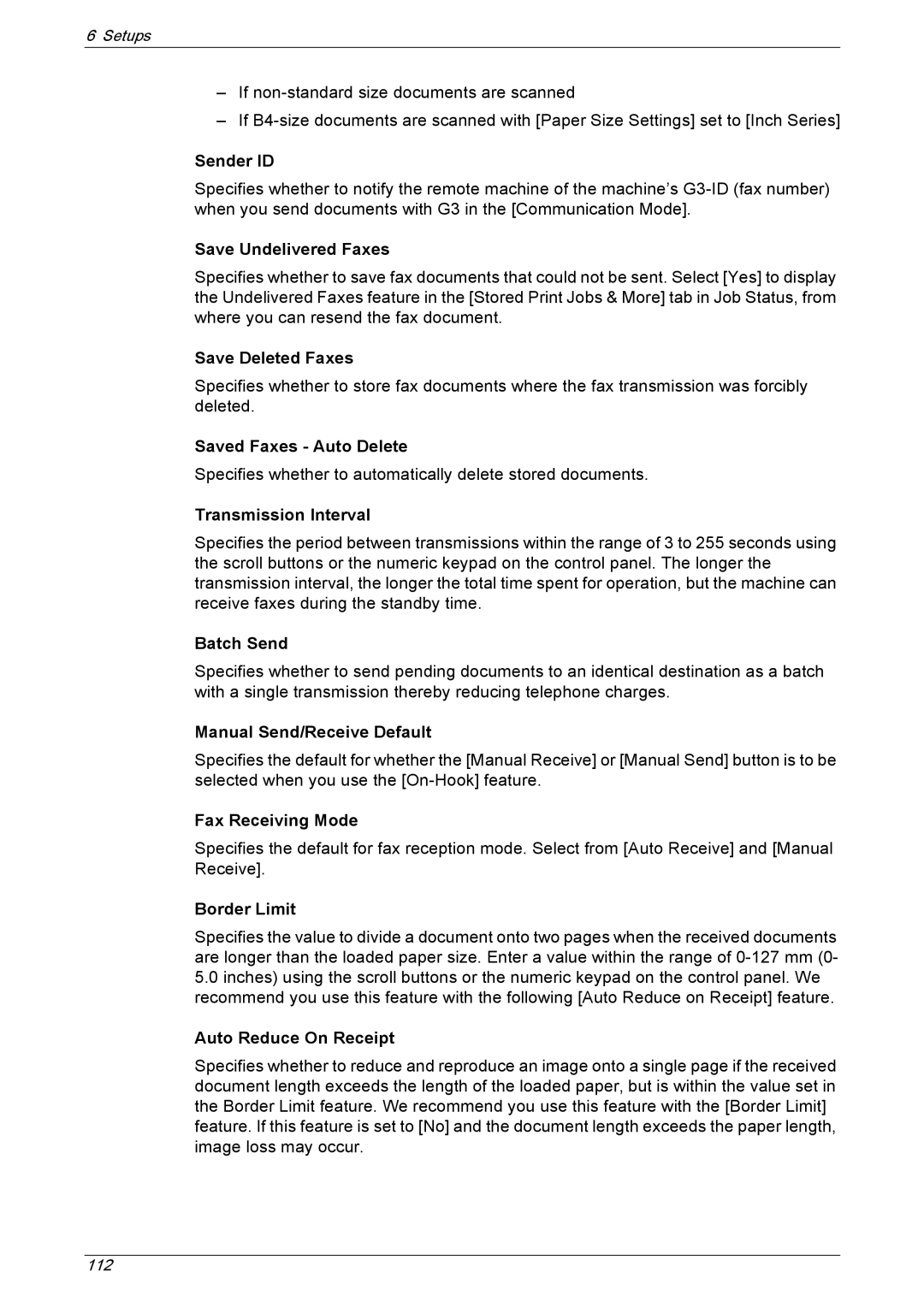 Xerox 5222 manual Sender ID, Save Undelivered Faxes, Save Deleted Faxes, Saved Faxes Auto Delete, Transmission Interval 