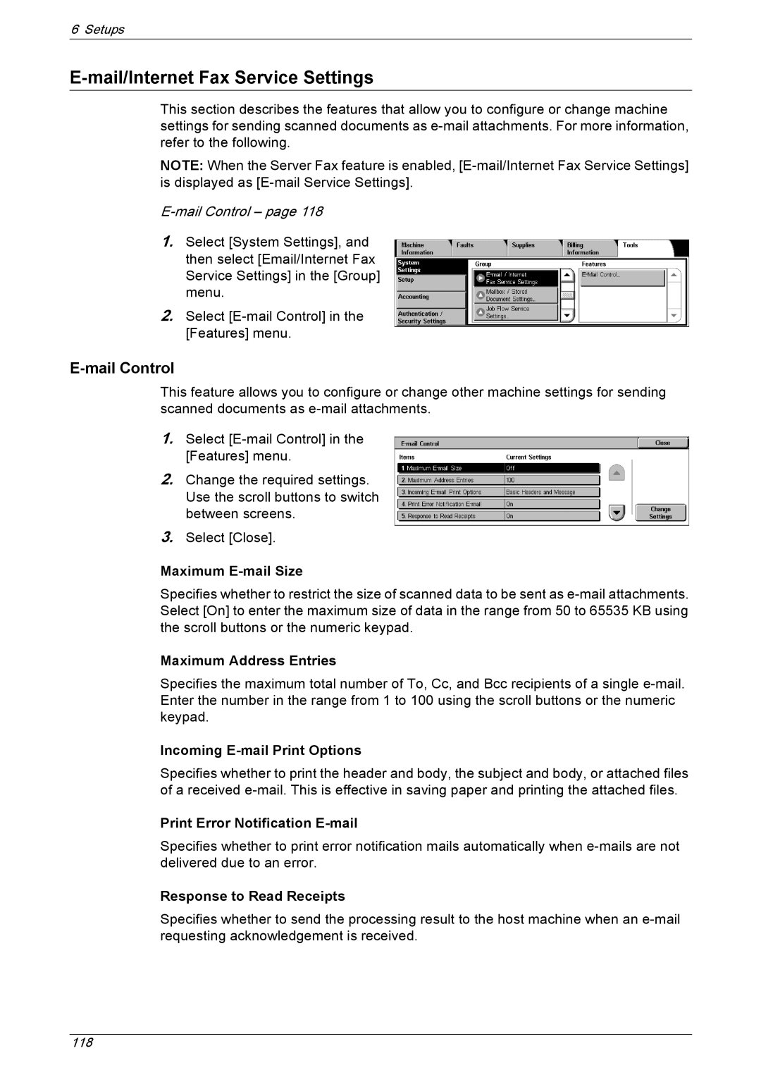 Xerox 5222 manual Mail/Internet Fax Service Settings, Mail Control 