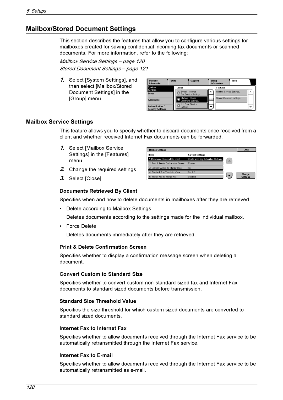 Xerox 5222 manual Mailbox/Stored Document Settings, Mailbox Service Settings 