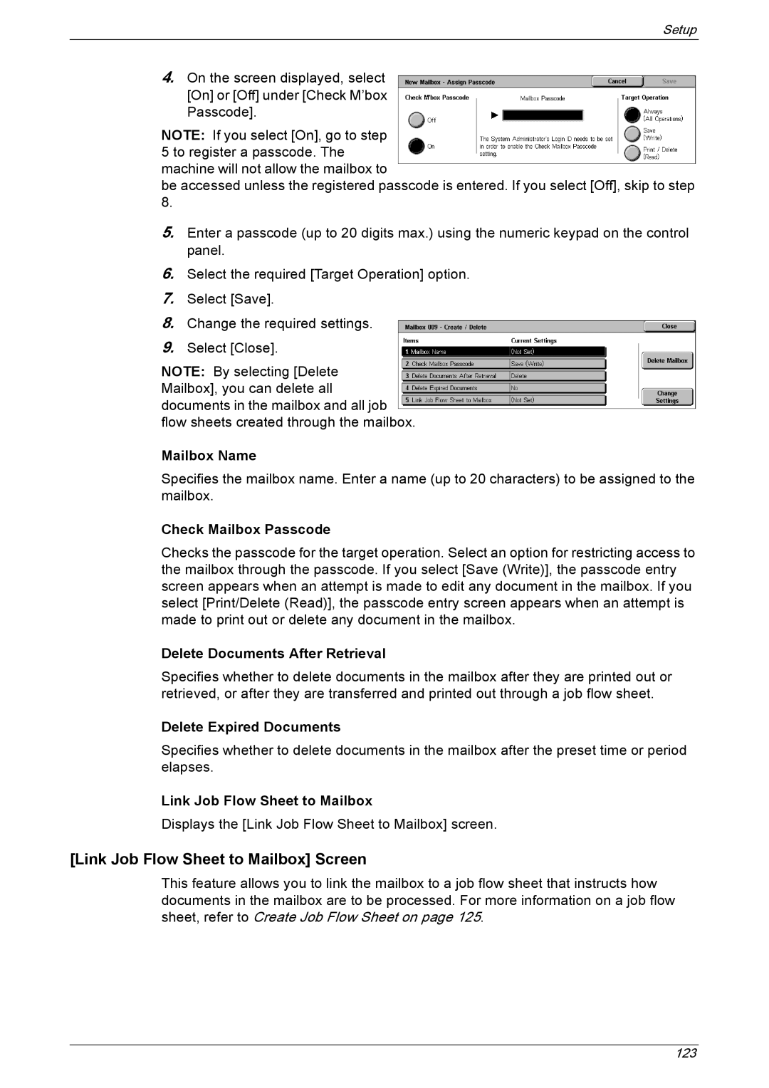 Xerox 5222 manual Link Job Flow Sheet to Mailbox Screen 