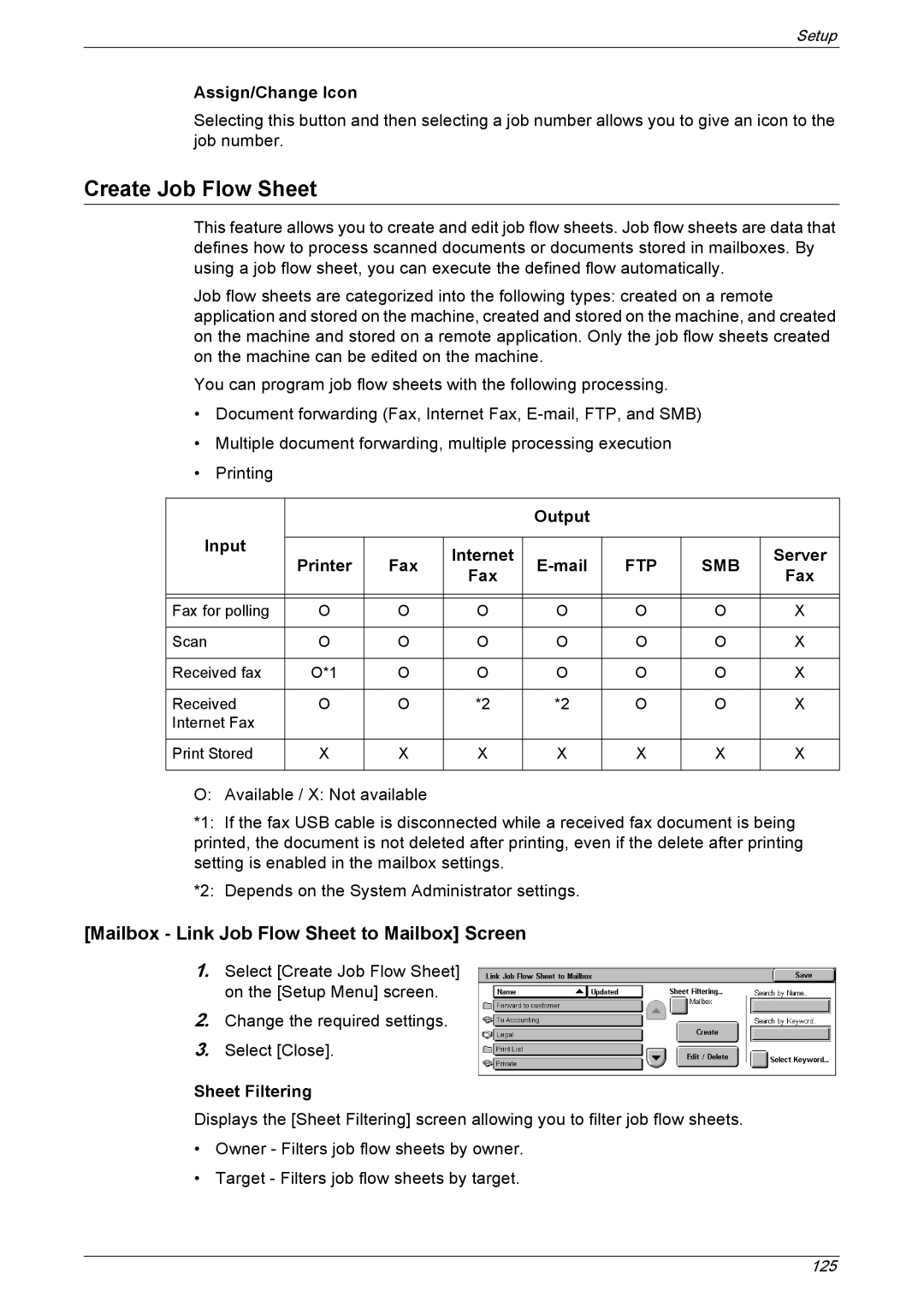 Xerox 5222 manual Create Job Flow Sheet, Mailbox Link Job Flow Sheet to Mailbox Screen 