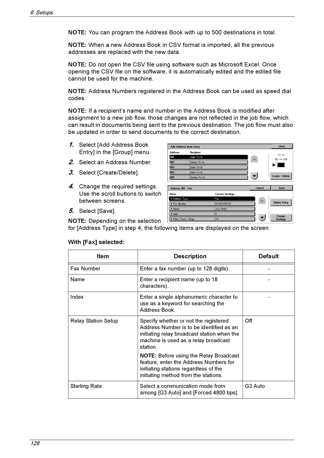 Xerox 5222 manual With Fax selected Description Default 