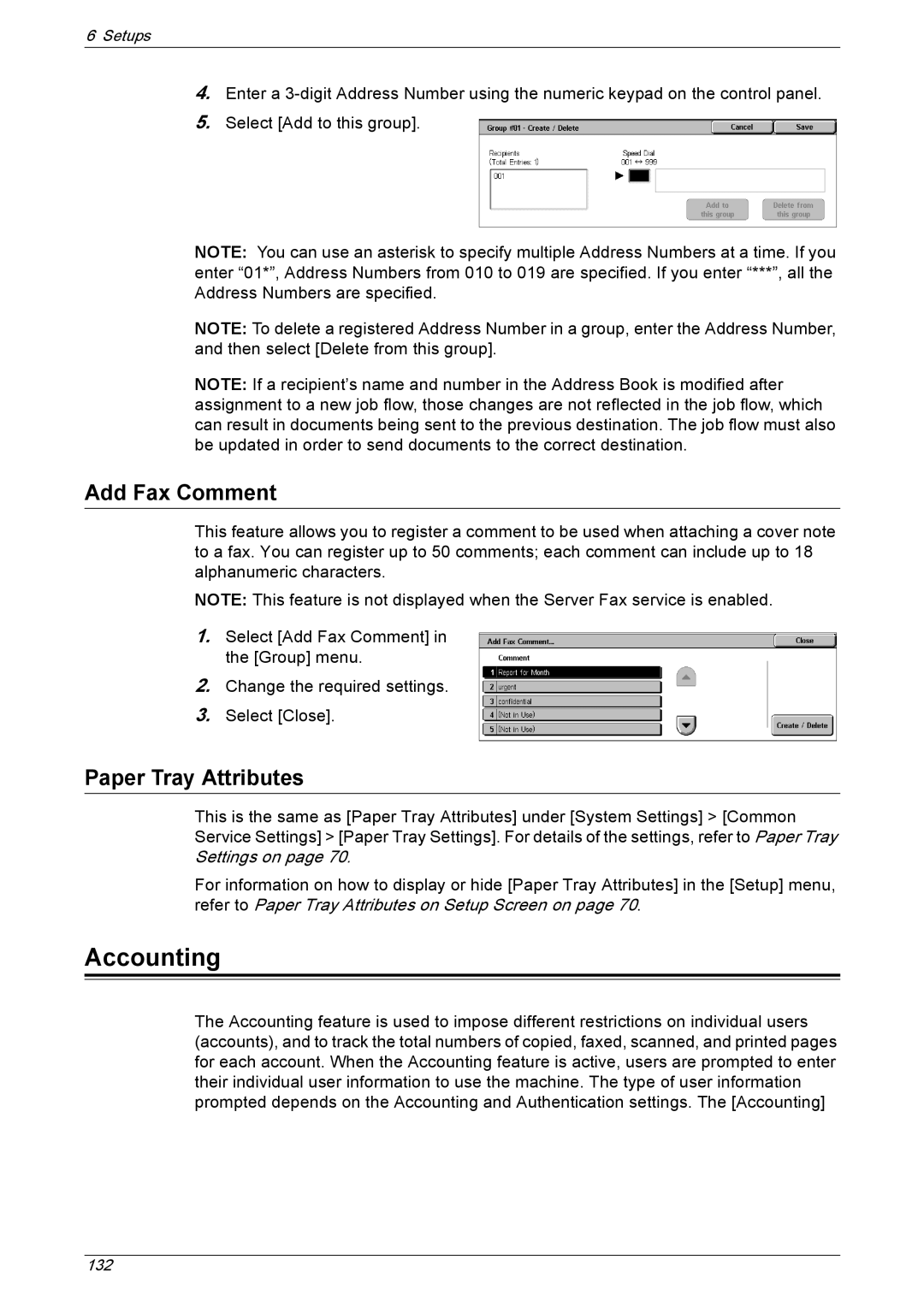 Xerox 5222 manual Accounting, Add Fax Comment, Paper Tray Attributes 