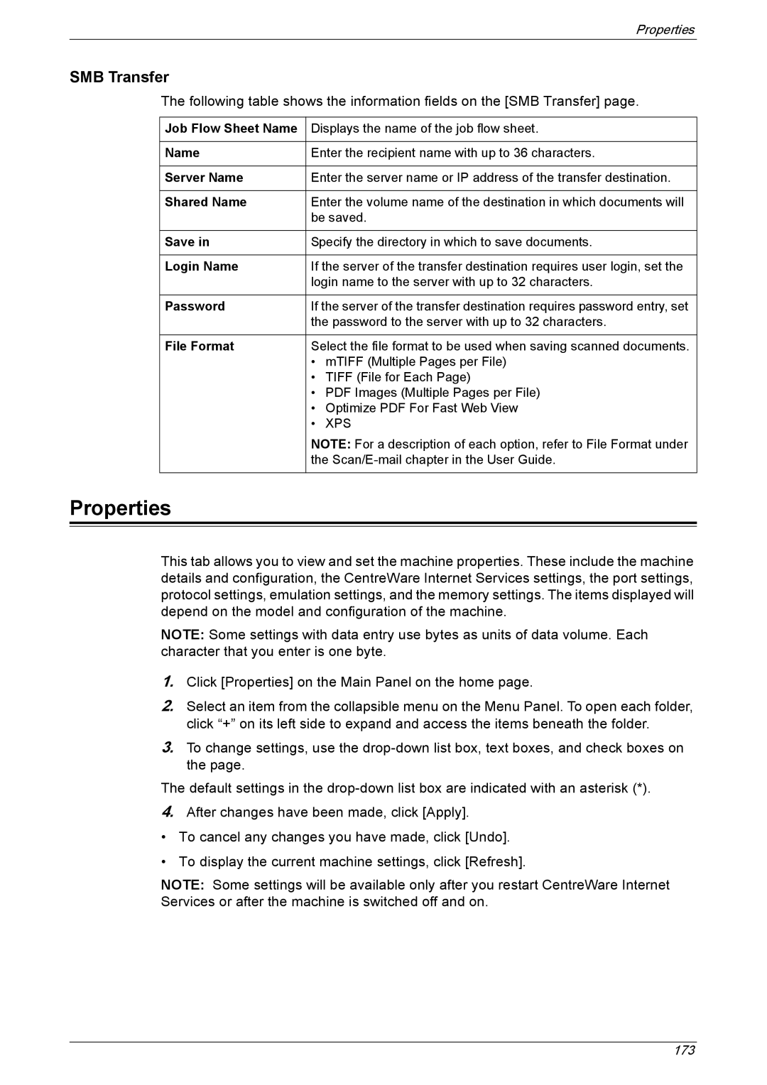 Xerox 5222 manual Properties, SMB Transfer, Shared Name 