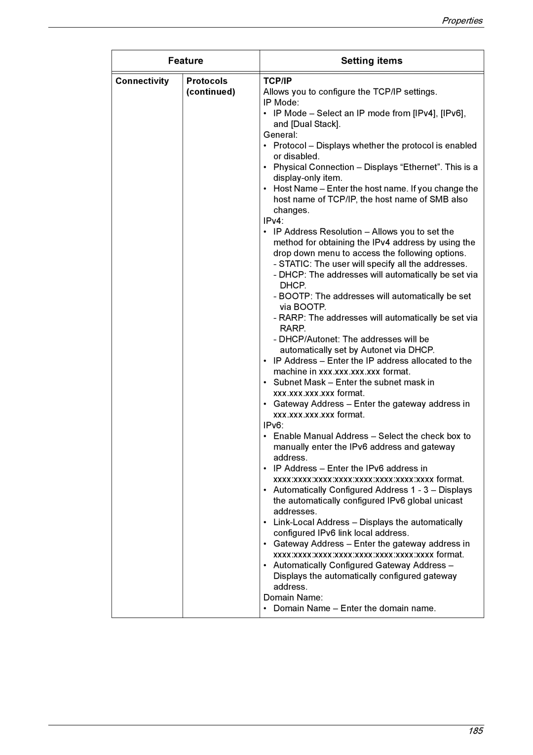 Xerox 5222 manual Connectivity Protocols, Tcp/Ip 