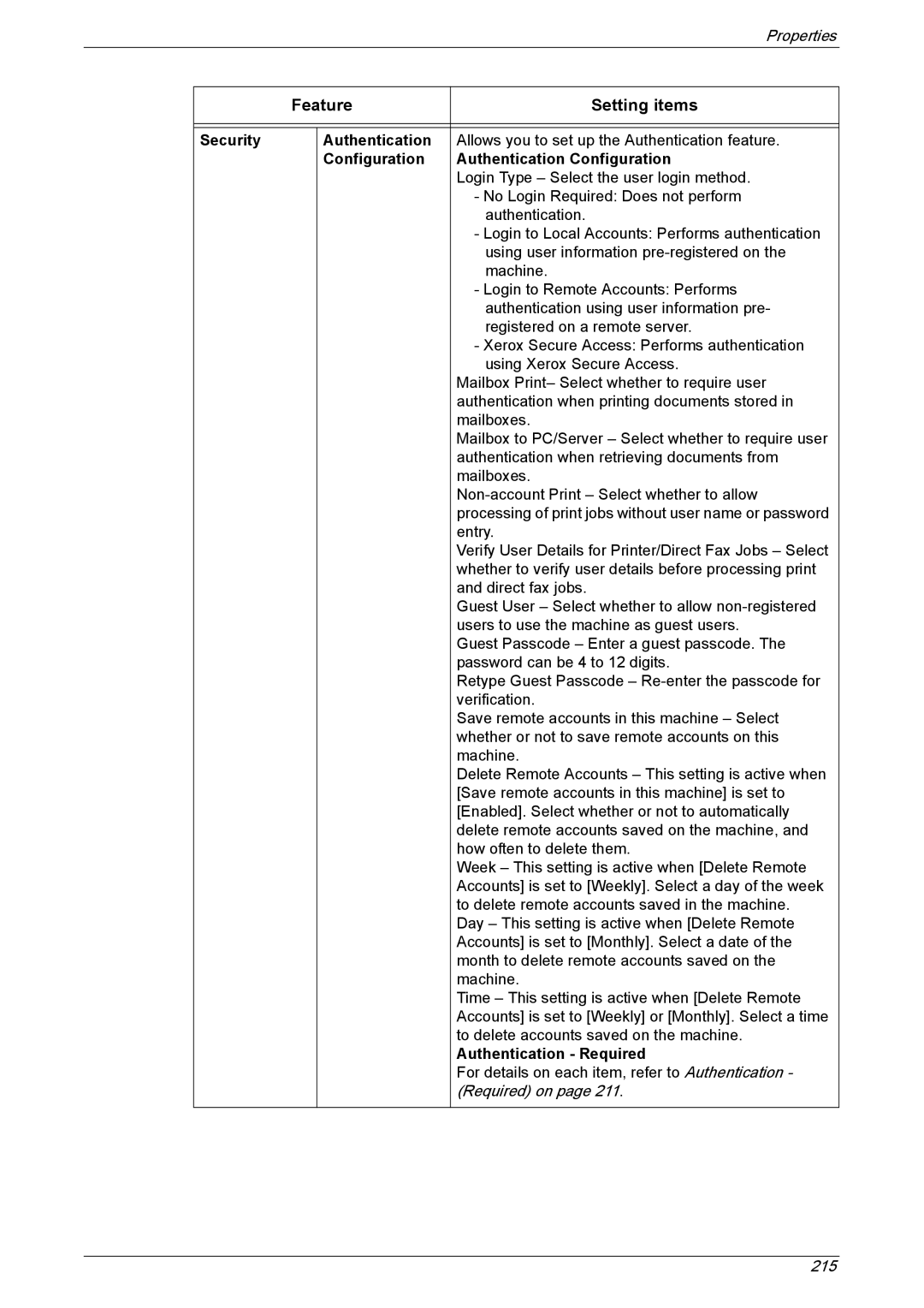 Xerox 5222 manual Security Authentication, Configuration Authentication Configuration 