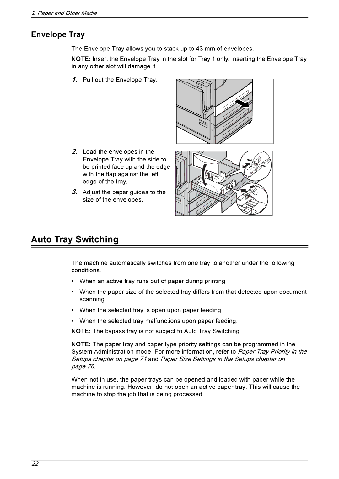 Xerox 5222 manual Auto Tray Switching, Envelope Tray 