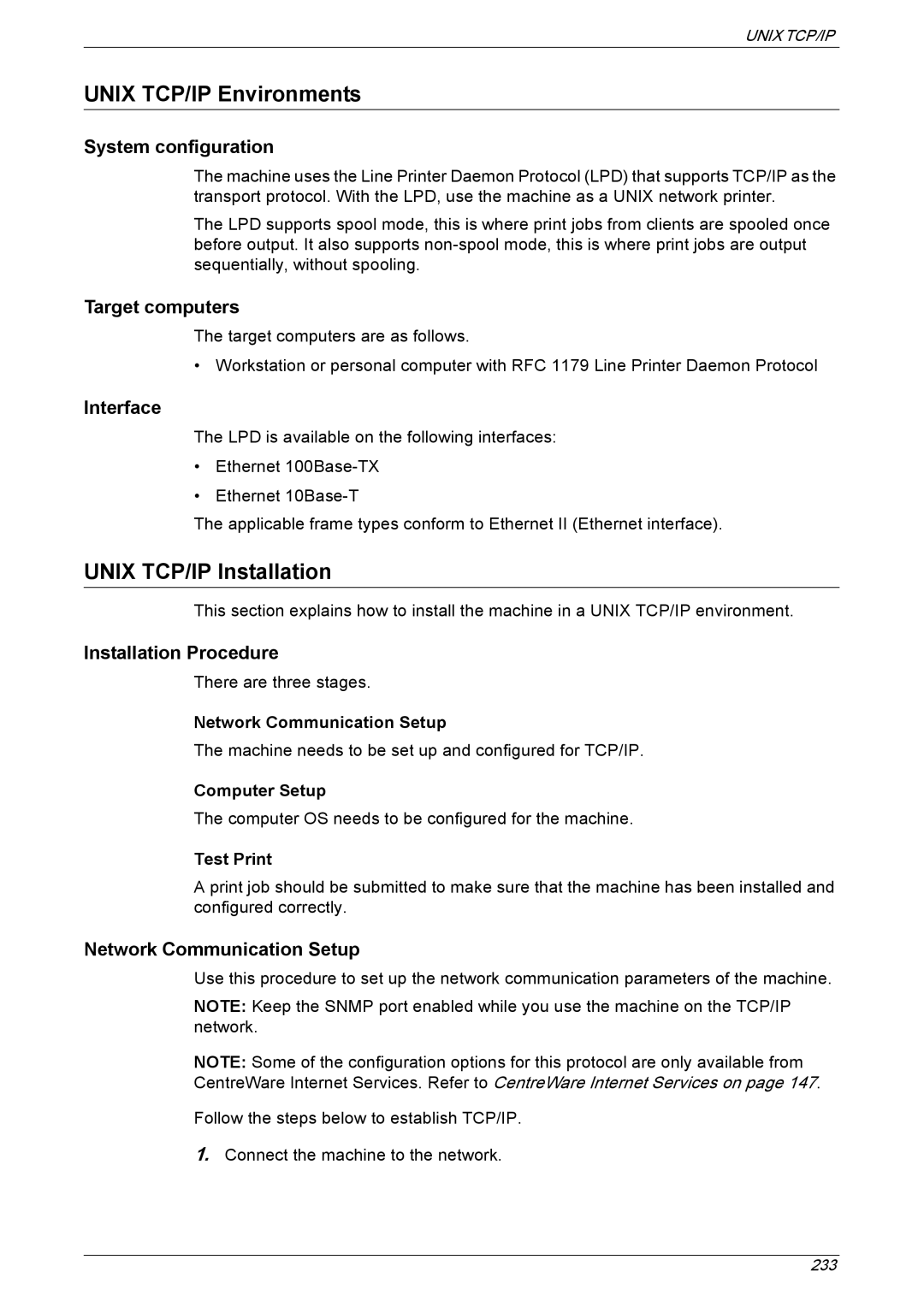 Xerox 5222 manual Unix TCP/IP Environments, Unix TCP/IP Installation, Interface 