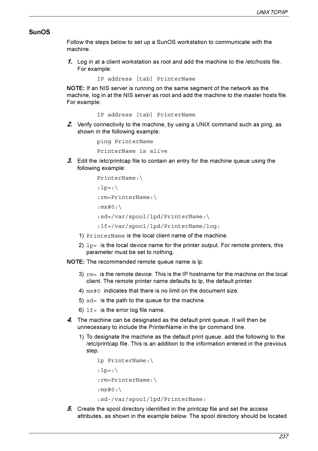 Xerox 5222 manual SunOS, IP address tab PrinterName 