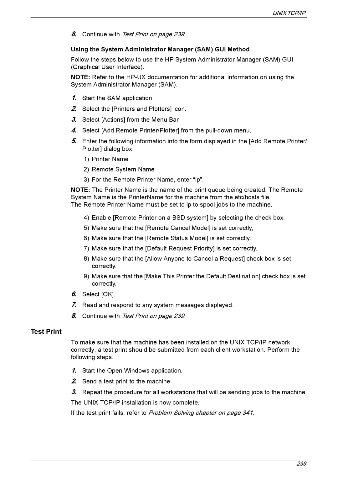 Xerox 5222 manual Test Print, Using the System Administrator Manager SAM GUI Method 