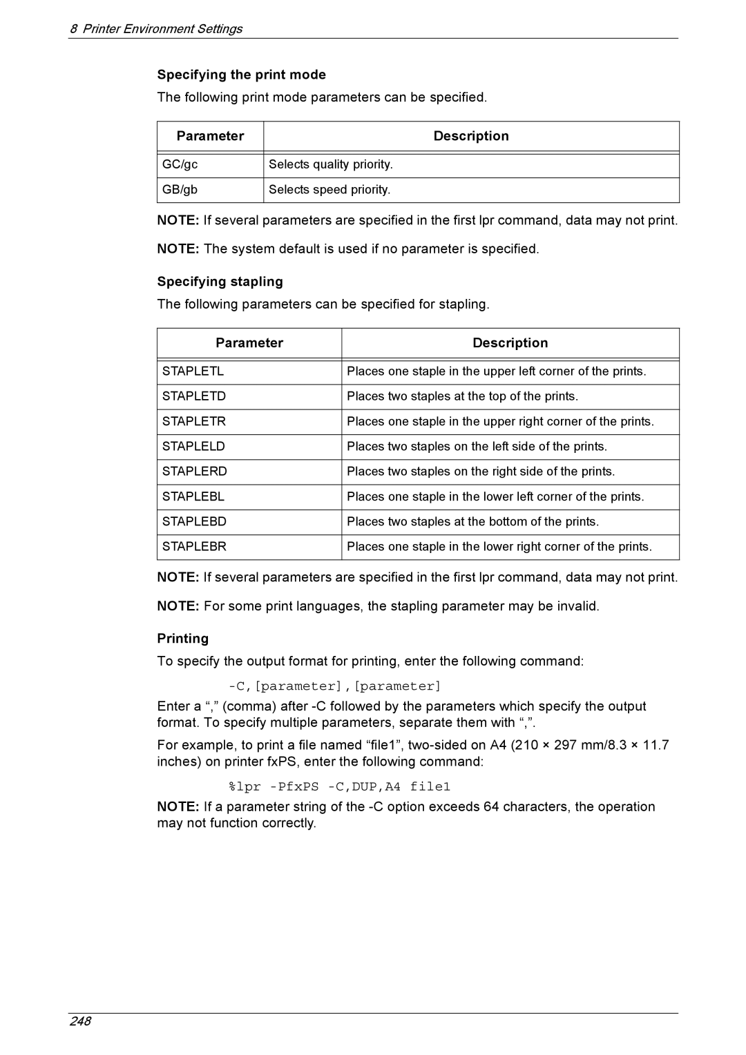 Xerox 5222 manual Specifying the print mode, Specifying stapling, Printing 