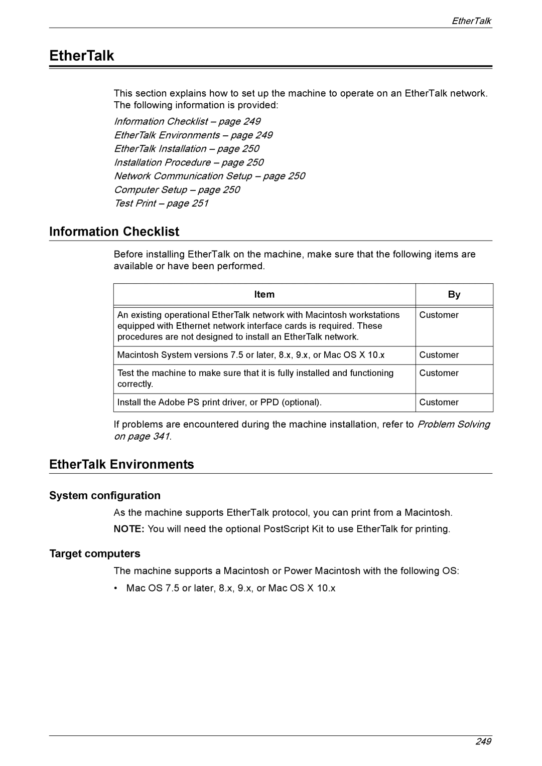 Xerox 5222 manual EtherTalk Environments 