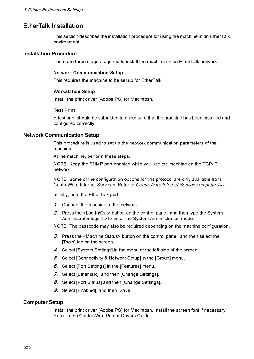 Xerox 5222 manual EtherTalk Installation, Workstation Setup 