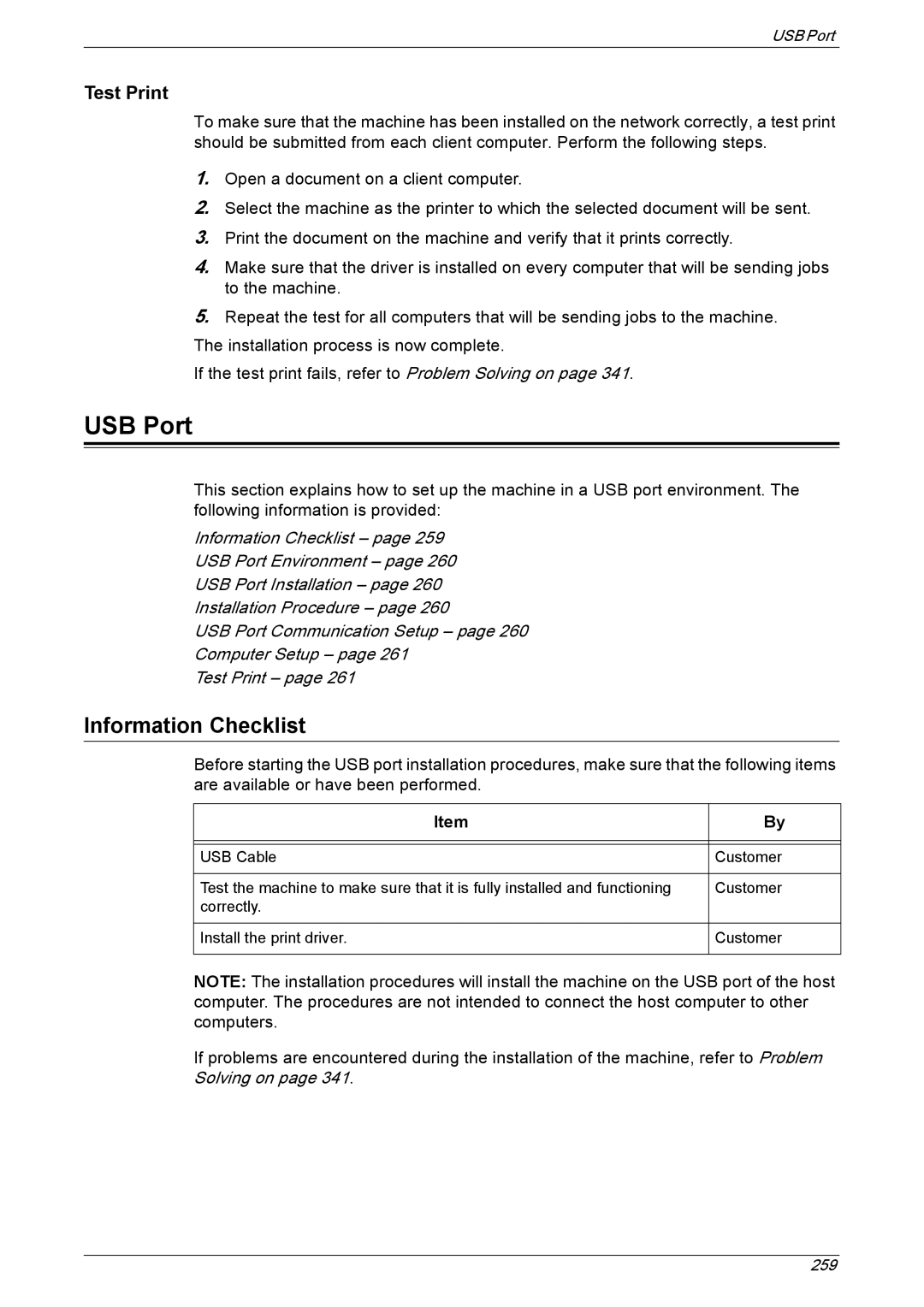 Xerox 5222 manual USB Port, Information Checklist 